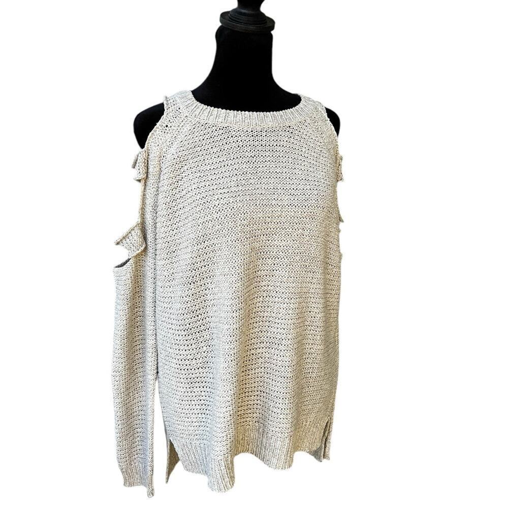 Alya Open Shoulder Sweater with Sleeve Detail Oatmeal Color, Women's size L